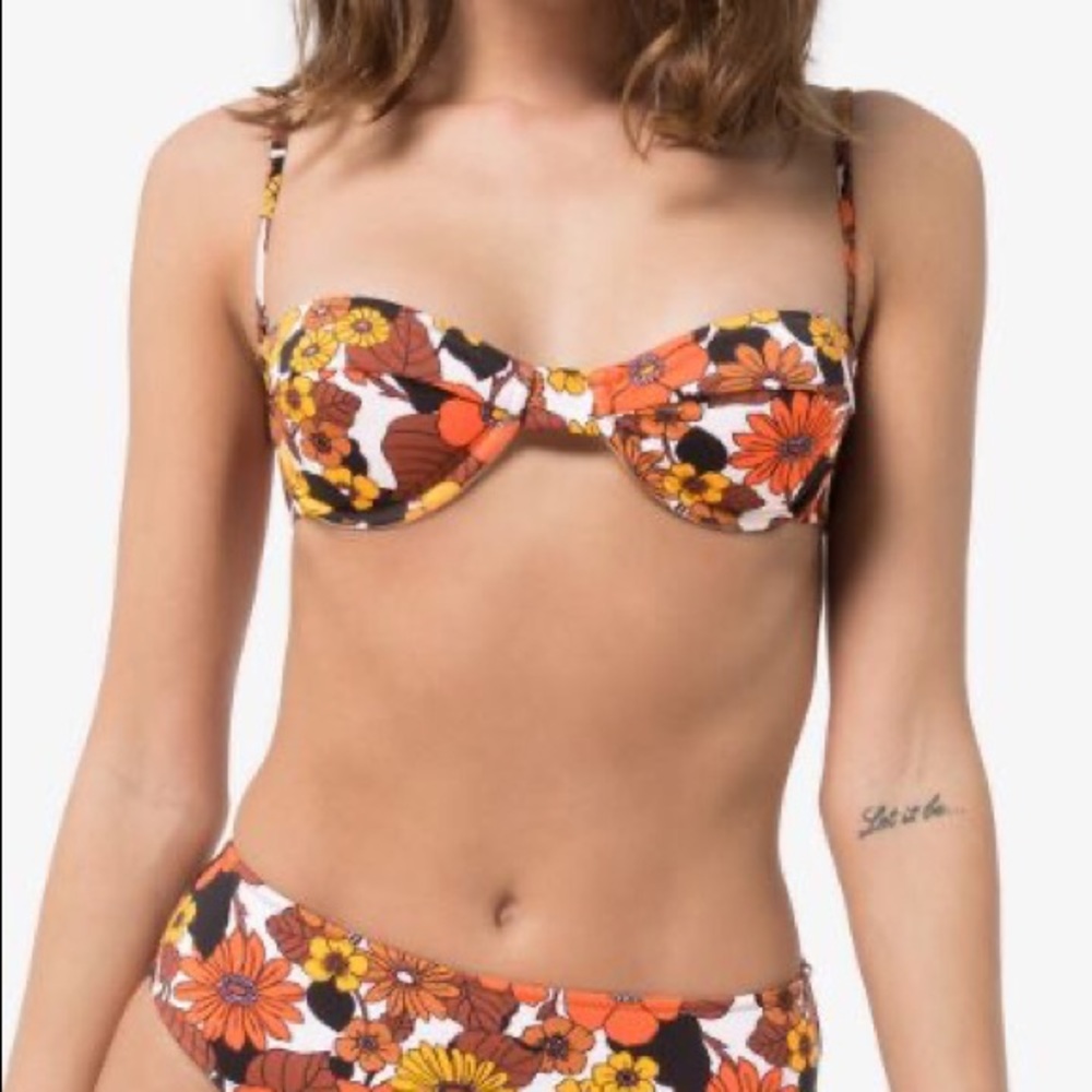 Retro 70s Floral Print Bikini Top